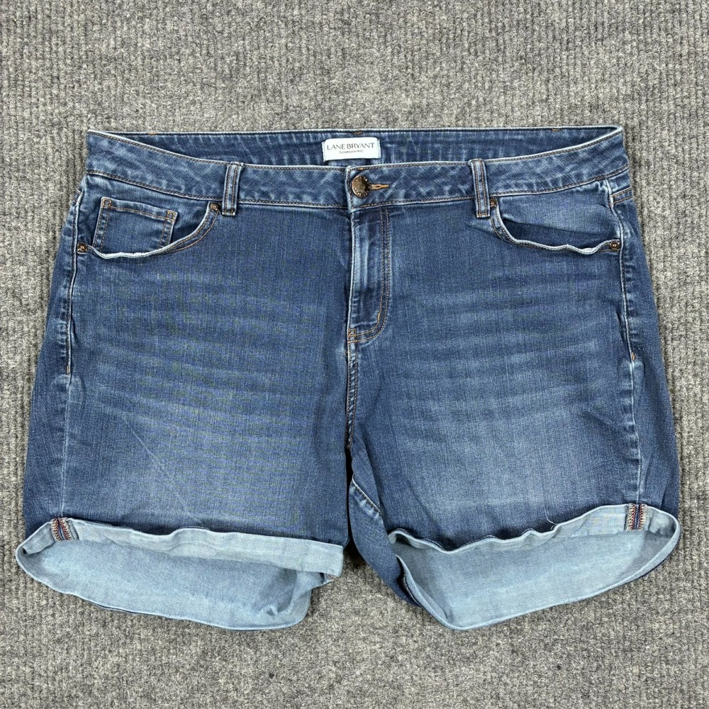 Lane Bryant Womens Jean Shorts Size 20 Blue Denim Stretch Cuffed High Rise